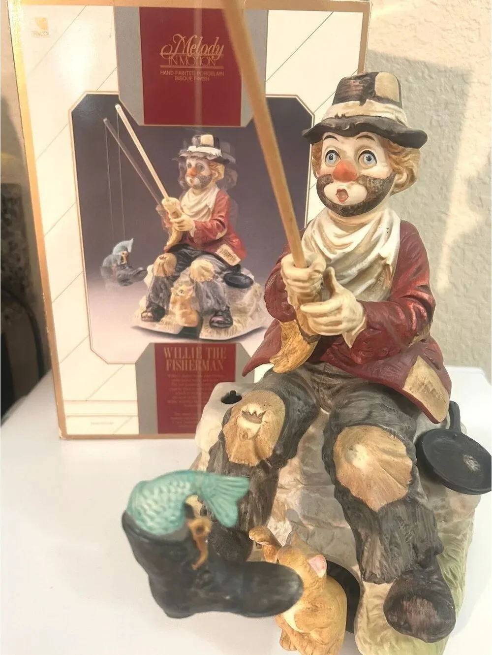 Willie Fisherman Figurine, Melody in Motion Vintage Collectible, Non-Working